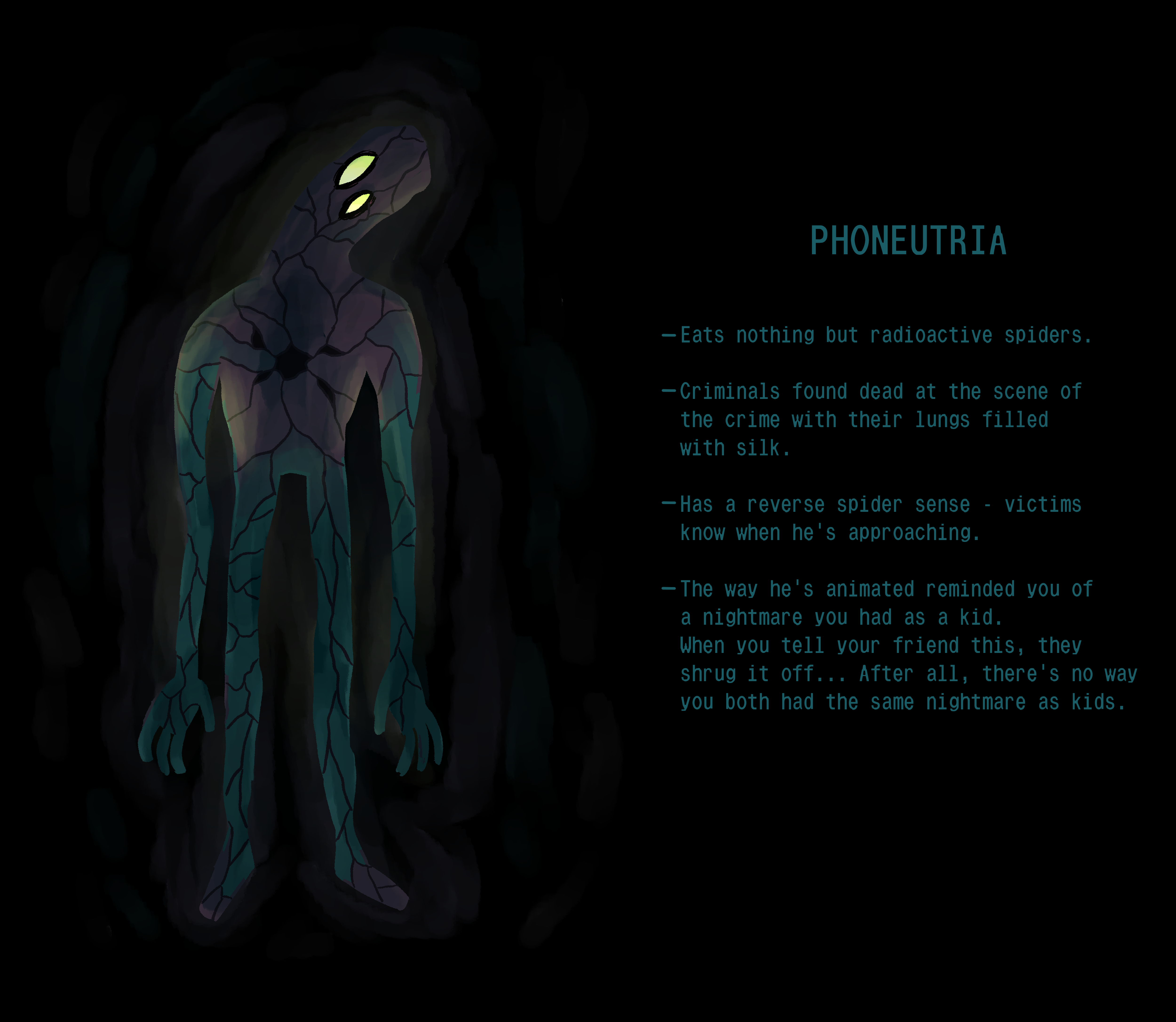 Had an idea for a fucked up Spider-verse character while trying to fall asleep one night.